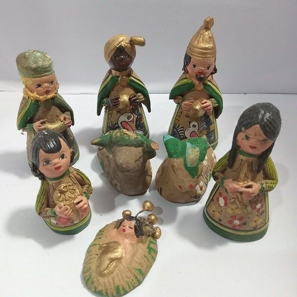 Mexican Hand Painted Clay Pottery Folk Art Nativity Sets Hecho en Mexico - Picture 10 of 10